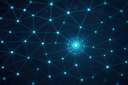 Abstract blue technology background with hexagons and dots. 3D Renderingの素材