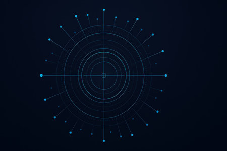 Futuristic radar screen on dark blue background. Vector illustration.の素材