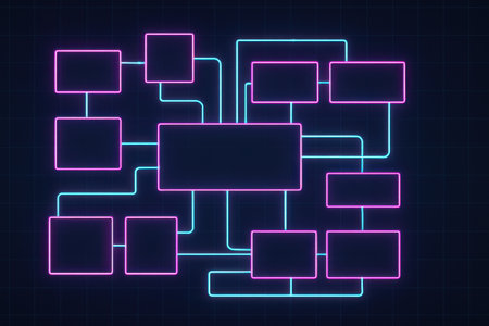 Blockchain technology background. Futuristic circuit board on blue background. Vector illustration.の素材