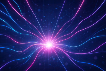 Futuristic technology wave background with glowing lines. Vector illustration.の素材