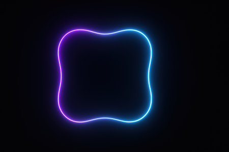 Glowing neon frame on a dark background. 3d rendering.の素材