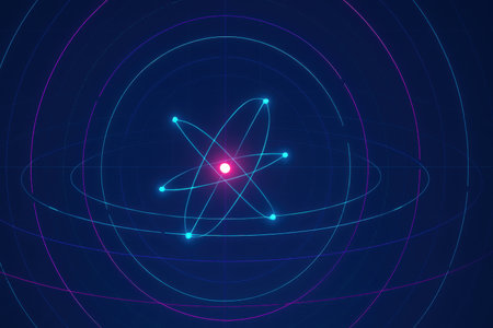 Abstract atom on blue background. Vector illustration. Science and technology concept.の素材