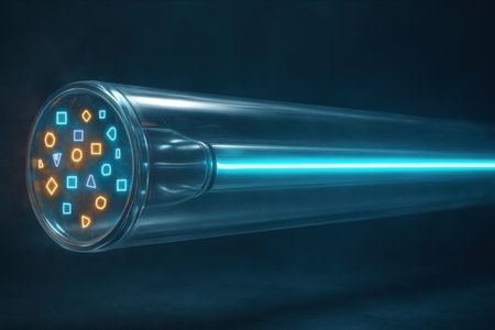 Futuristic optical fiber with glowing lights. 3D Renderingの素材