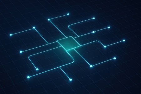 Blockchain circuit on blue background. Cryptocurrency concept. Vector illustrationの素材