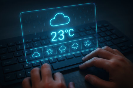 Cloud computing concept with man typing on computer keyboard. 3D renderingの素材