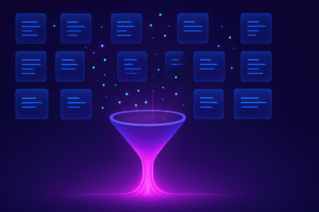 Illustration of a funnel with binary code on a dark blue backgroundの素材