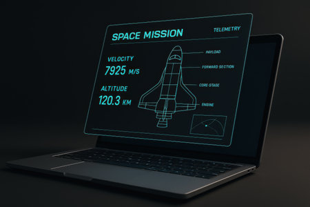 Laptop with a start up concept on screen. 3D rendering.の素材