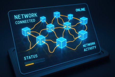 Network connection concept on tablet screen 3d render on dark blue backgroundの素材