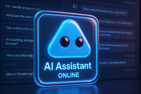 \3D illustration of \"\"AassistANT ONLINE\"\" title on button\""の素材