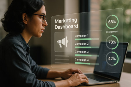 Digital Marketing Technology Solution for Online Business Concept. Graphic interface showing digital marketing automation system of online advertising campaign.の素材