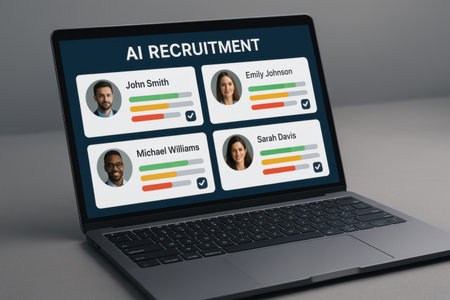 Laptop with online recruitment concept on screen. All screen graphics are made up.の素材