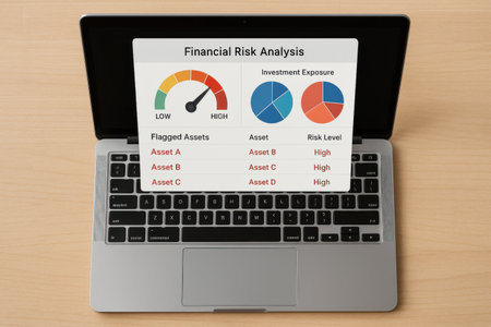 Laptop with financial analysis concept on screen. 3D rendering.の素材