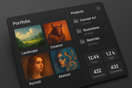 Black mobile phone with photos on screen. Isolated on black backgroundの素材
