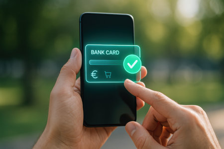 cropped shot of woman holding smartphone with online shopping app on screenの素材