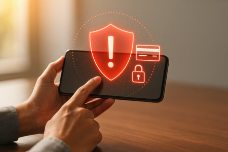 Cyber security concept on device screen. Internet and data protection.の素材