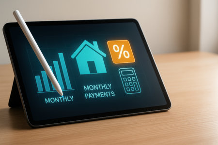 Mortgage concept shown on a tablet screen with graphs and iconsの素材