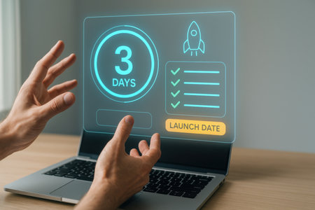 Digital marketing concept on screen. Businessman working on laptop at office.の素材