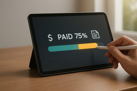 Man using tablet with pay per click concept on screen. All screen content is designed by meの素材