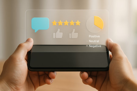 Hands holding mobile phone with social media app on screen, closeupの素材