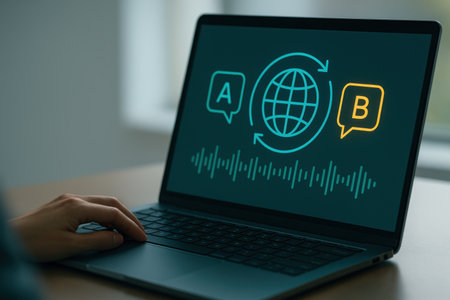 B2B concept illustrated by a picture on background of a laptopの素材