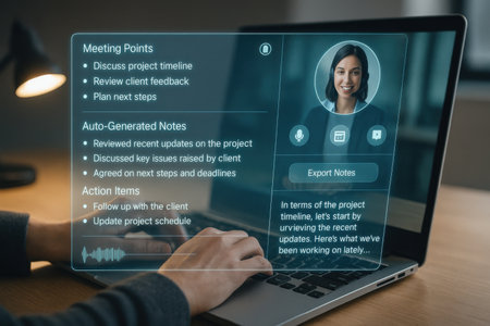 Businesswoman working on laptop at desk in office. Woman using laptop computer.の素材