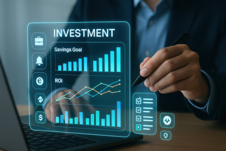 Investment concept on the virtual screen. Business, Technology and Internet concept.の素材