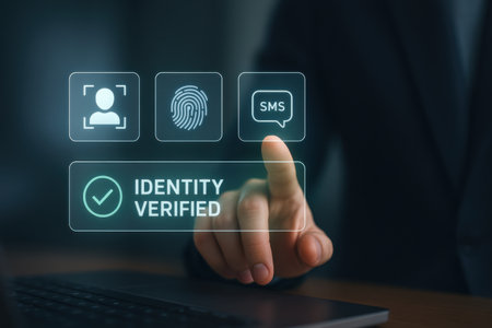 Information Technology Internet and network concept. Businessman working with new modern computer show the word: Identity verificationの素材