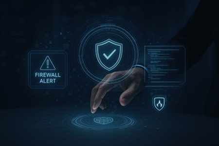 Businessman pressing security button on virtual screen. Data protection and safety conceptの素材