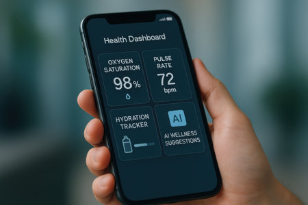Smartphone screen displaying a health insurance application on a touch screen.の素材