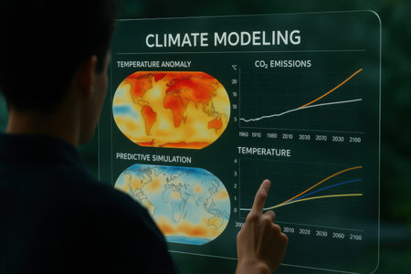 Digital composite of Midsection of man using interactive screen with map graphicsの素材