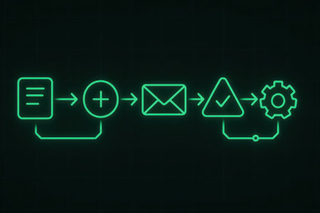 Illustration of a green digital communication technology on a dark background.の素材