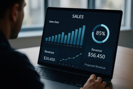 Businessman analyzing investment charts with laptop. Business and finance concept.の素材