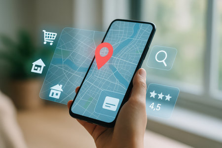 Smartphone screen displaying a gps navigation concept. All screen content is designed by meの素材