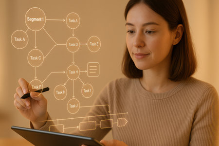 young businesswoman working on tablet computer at home office and drawing flowchartの素材