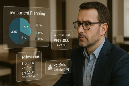 businessman in eyeglasses looking at business infographics in officeの素材