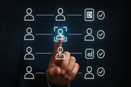 Businessman hand pressing social network icon on virtual screen. Business communication concept.の素材