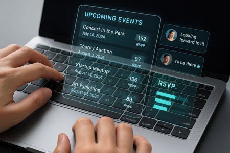 Man working on laptop with cloud computing interface on screen, closeupの素材