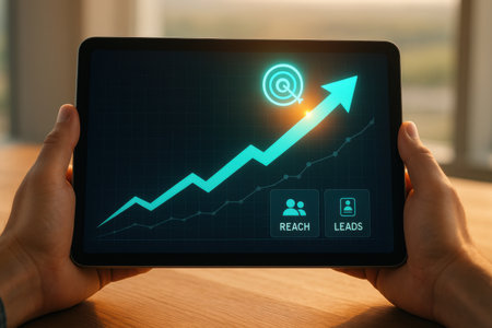 business, people, statistics and technology concept - close up of female hands holding tablet pc computer with graph on screenの素材