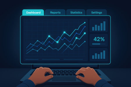 Illustration of stock market data analysis on a laptop. Vector illustration.の素材
