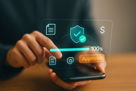 Businessman using smart phone with online survey on screen. Internet and technology concept.の素材