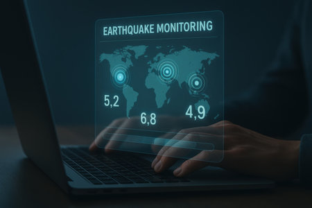 Man working on laptop with e-mail marketing concept on screen.の素材