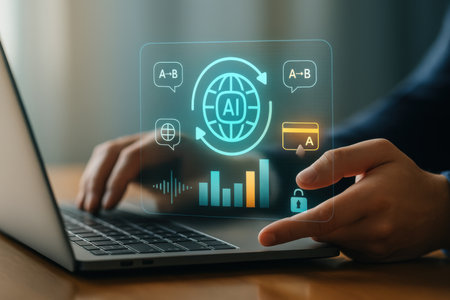Businessman working on laptop in office, closeup. Data analysis conceptの素材