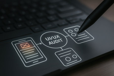 UX ux interface on laptop screen with pen. 3D renderingの素材