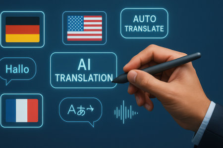 Businessman writing on a touch screen interface with the flags of the states of USA and Franceの素材