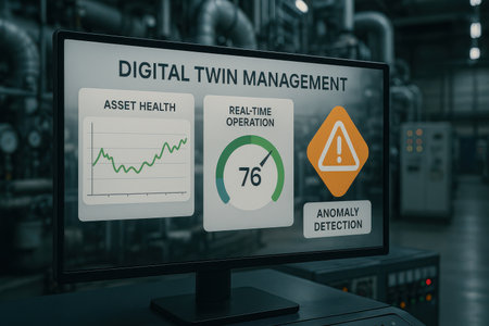 Digital marketing and advertising concept on computer screen in factory. 3D renderingの素材