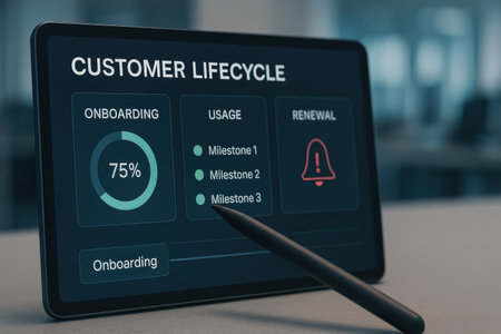 Customer Service Concept. Closeup of Tablet with Customer Service on Screen. 3D.の素材