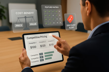 Businessman using tablet pc with online survey form on screen. Online survey concept.の素材