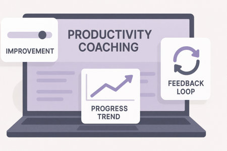 Productivity Coaching concept with icons on laptop screen. Vector illustrationの素材