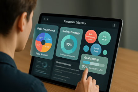 Man using a tablet pc with e-learning concept on the screen. All screen graphics are made up.の素材