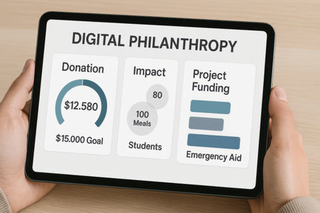 Female hands holding a tablet with digital marketing concept on the screen.の素材